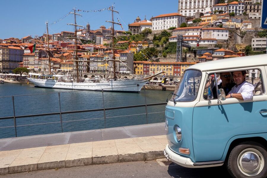 Best views to Porto from Gaia. VW Kombi tour with cocktail - Riding the coast in a vintage VW Kombi (T2 Bully style)