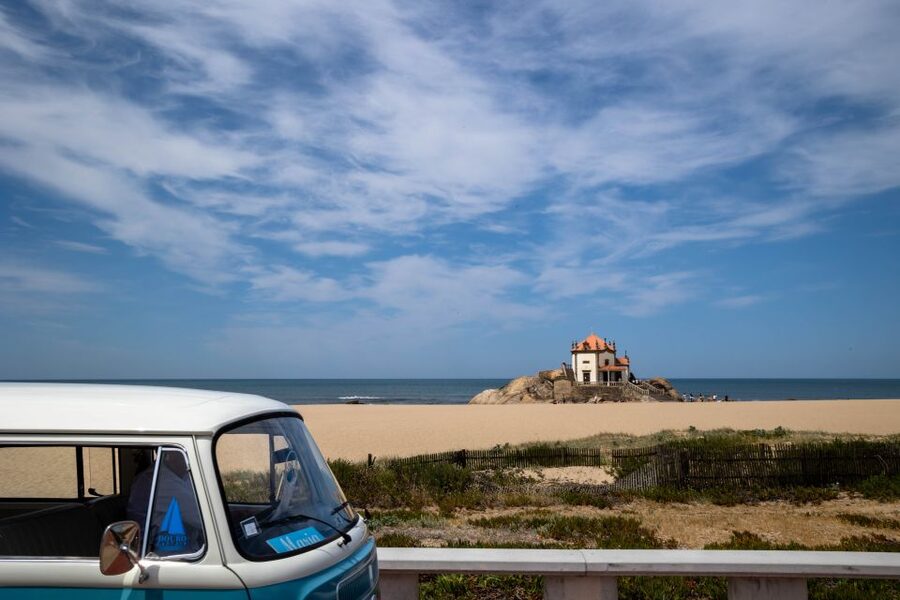 Best views to Porto from Gaia. VW Kombi tour with cocktail - Senhor da Pedra: the chapel on rock that turns its back to the sea